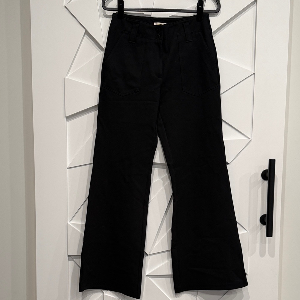 Maeve Black Wide-Leg Trousers with Front Patch Pockets